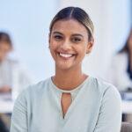 Woman in office smiling