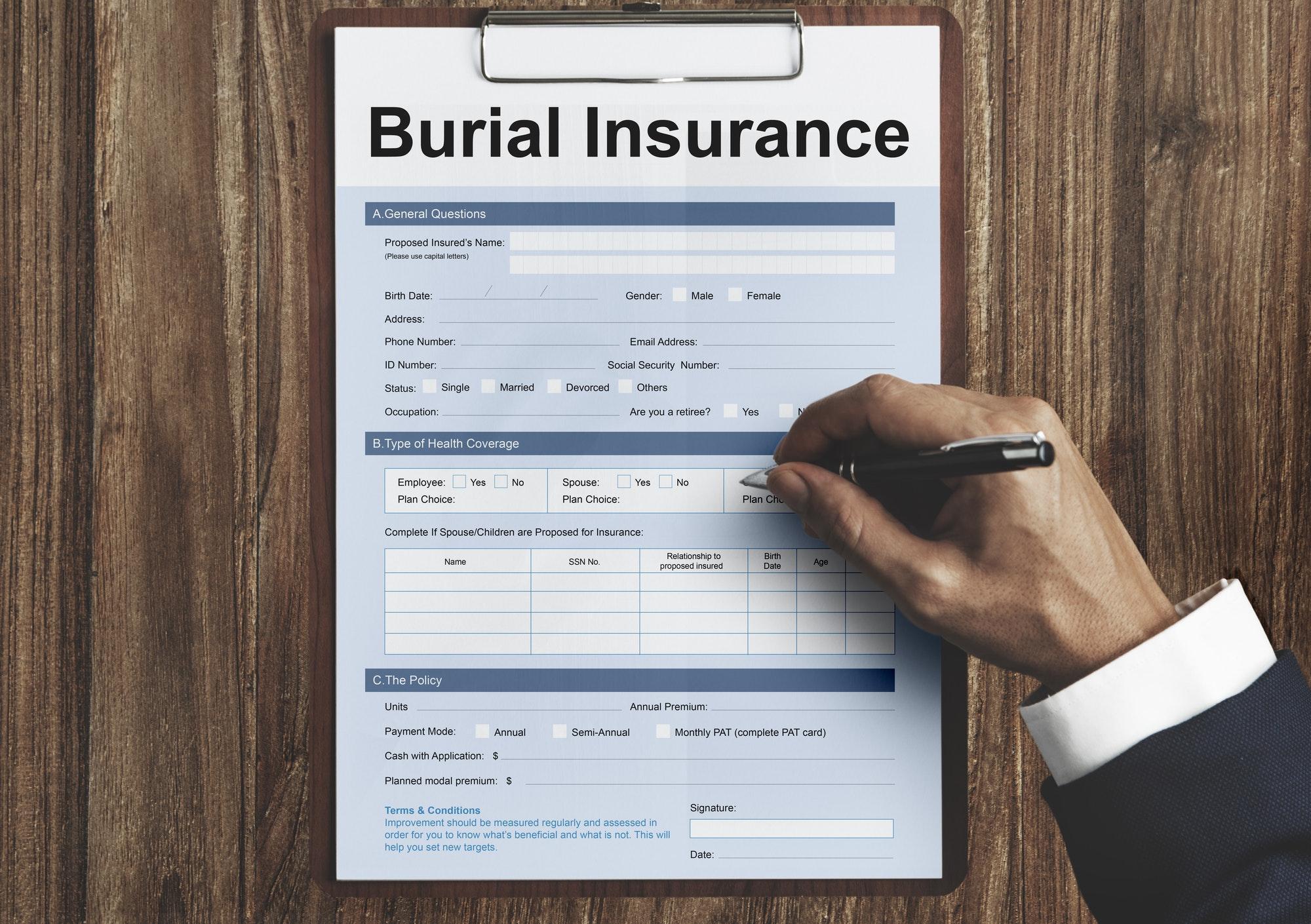 Burial Insurance Form Policy Concept