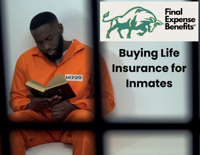 A man in a jail cell reading a book. The bars are blurred in the foreground. The Final Expense Benefits logo is on the top right of the image with the words "Buying Life Insurance for Inmates" under the logo.