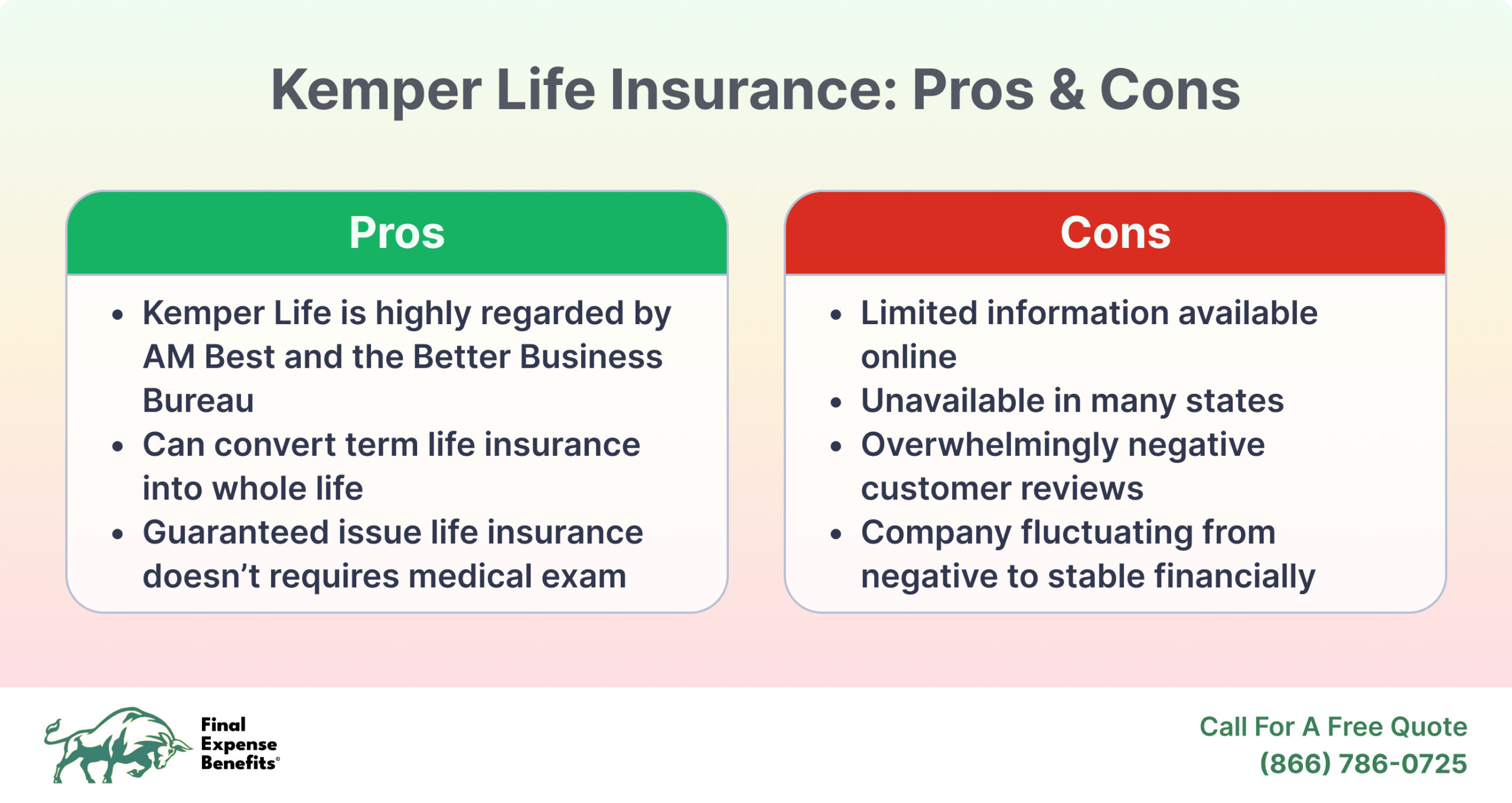 Pros and cons of Kemper Life Insurance infographic.