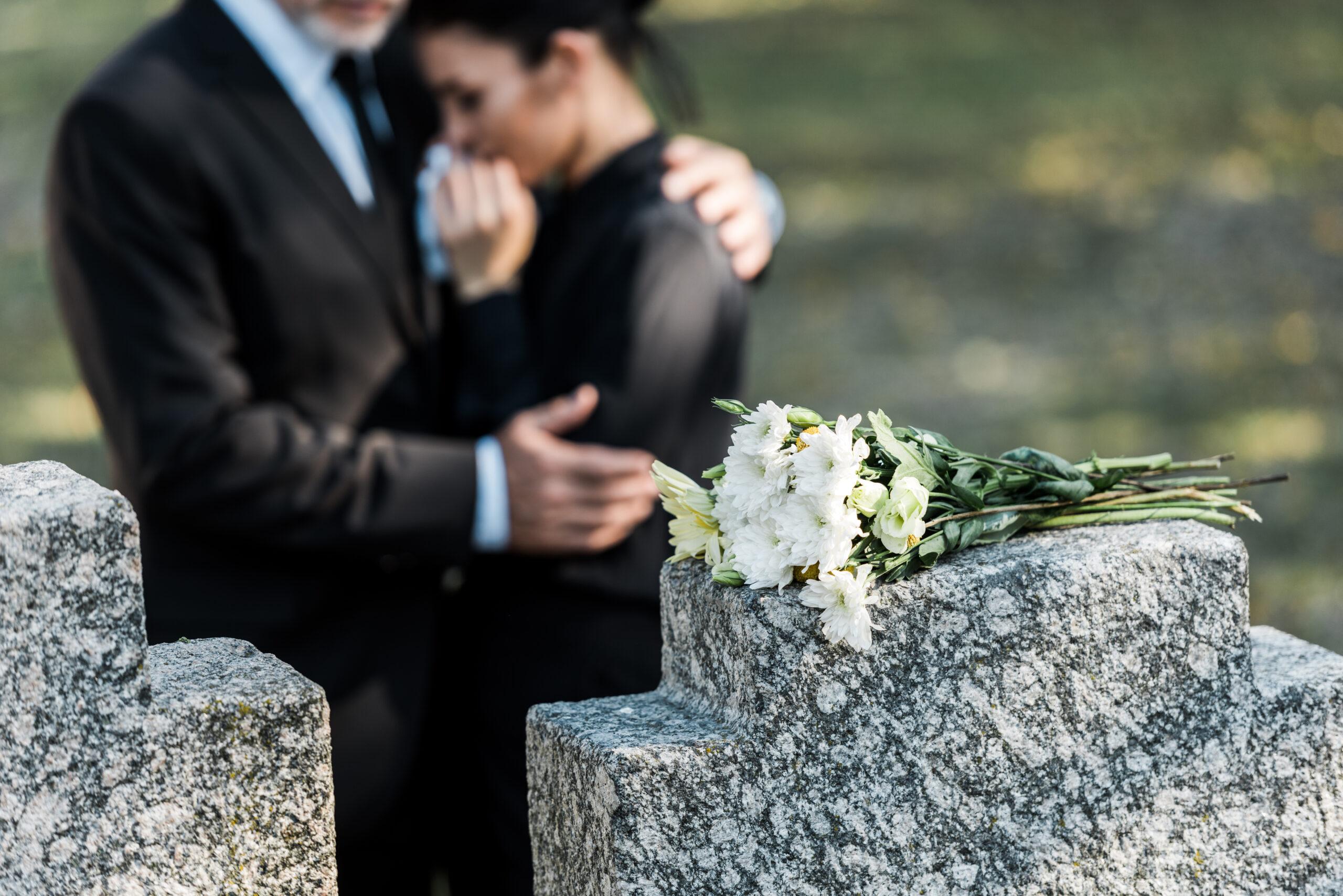 Bouquet on tombstone