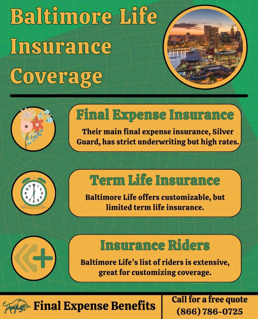 An infographic depicting types of Baltimore Life Insurance coverage.