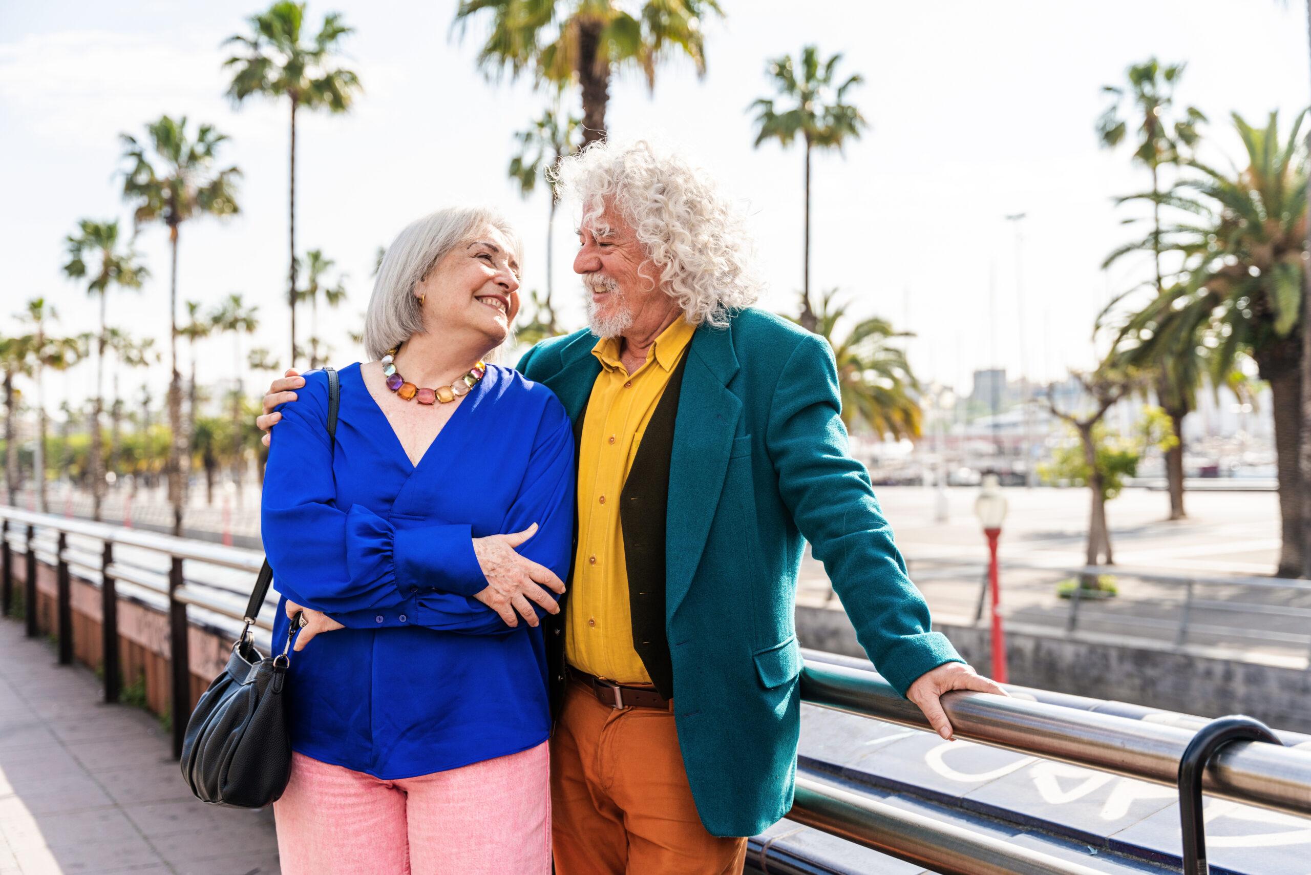 Grandparents having fun strolling in the city