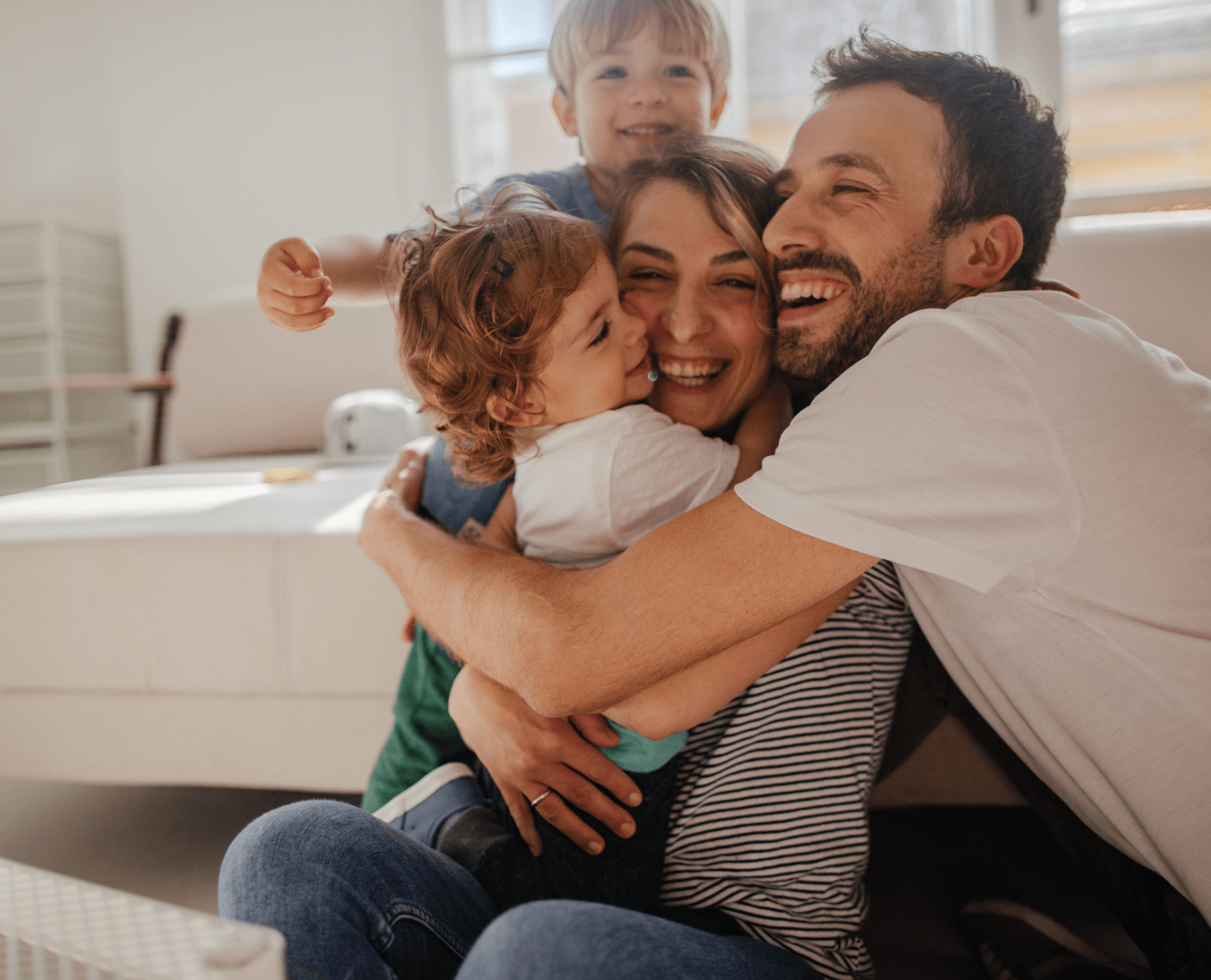 happy family hugging