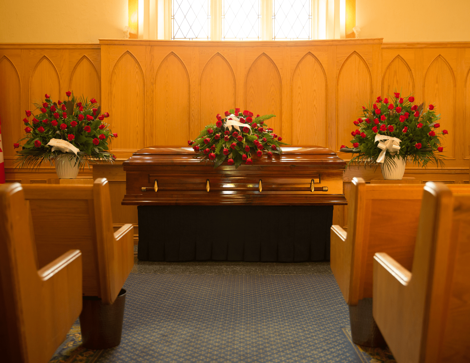 Wooden casket in church