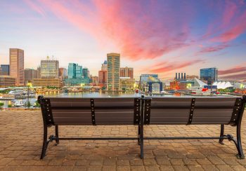 Baltimore, Maryland, USA Skyline on the Inner Harbor at dusk.